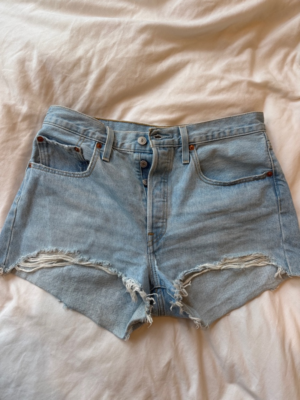 Levi's Light Blue Distressed Denim Cutoff Shorts